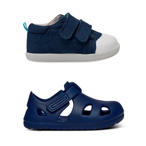 Ten Little First Walker Baby Shoes & Splash Sandals for Boys & Girls - Lightweight, Breathable Cotton Baby Walking Shoes - Adjustable, Quick Drying Kids Water Shoes - Navy Blue, Size 3.5