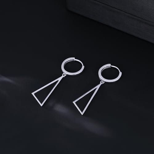 Reffeer Solid 925 Sterling Silver Triangle Earrings Hoop Dangle for Women Teen Girls Geometric Dangle Earrings Huggie 5