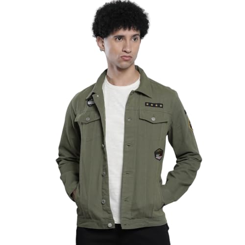 Image of The Indian Garage Co Men Slim Fit Badges Trucker Jacket