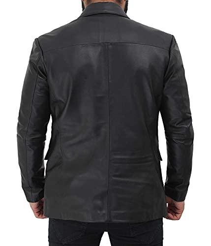 Image of Blingsoul Mens Leather Blazer - Casual Leather Sport Coat with Notch Lapel, Real Lambskin Leather Jacket for Men