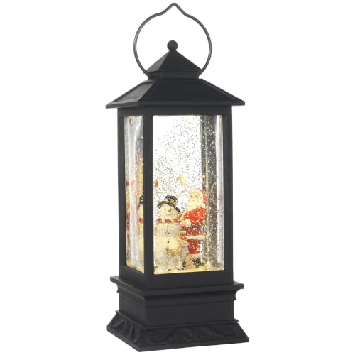 Lighted Snow Globe Lantern: 11 Inch, Black Holiday Water Lantern by RAZ Imports (Santa and Snowman)