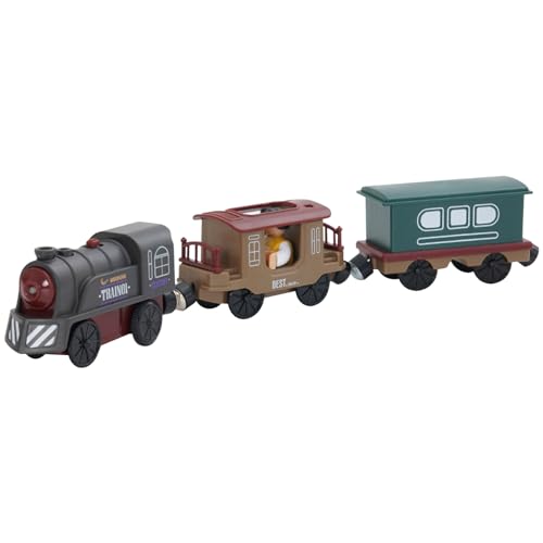 Set di treni per binari in legno Treni vintage a 3 carrozze illuminate con 1 passeggero Interruttore a pulsante fai-da-te Trenino alimentato batteria per compleanno di bambini di 4-6 anni, senza.