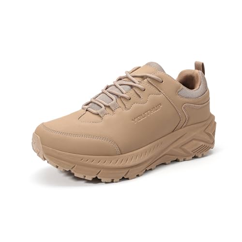 YOUTHUP Mens Outdoor Walking Shoes Lightweight Low Top Hiking Shoes Trekking Climbing PU Leather Shoes,Brown,10