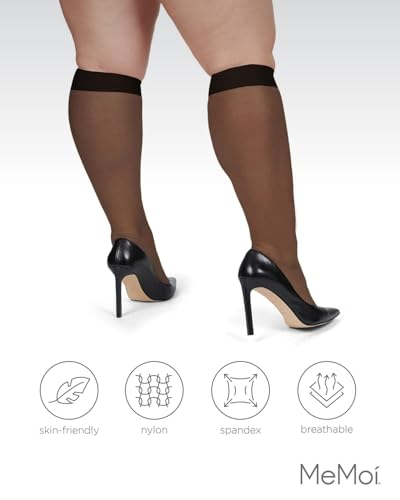 Image of MeMoi 2 Pack Plus Size Knee Highs for Women, Breathable Ultra Sheer Knee High Socks - Sizes 1X-4X