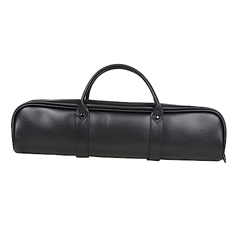 BESTonZON Durable Black Leather Flute Storage Bag Lightweight Instrument Carrying Case Convenient Zipper Design for Outdoor Performances Flute Container for Easy Transport