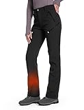 Moosehill Women's-Fleece-Lined-Hiking-Pants Snow Ski Waterproof Softshell Insulated Warm Thermal for Winter Outdoor Snowboarding with 5 Deep Zippered Pockets (Black, 6 Short)