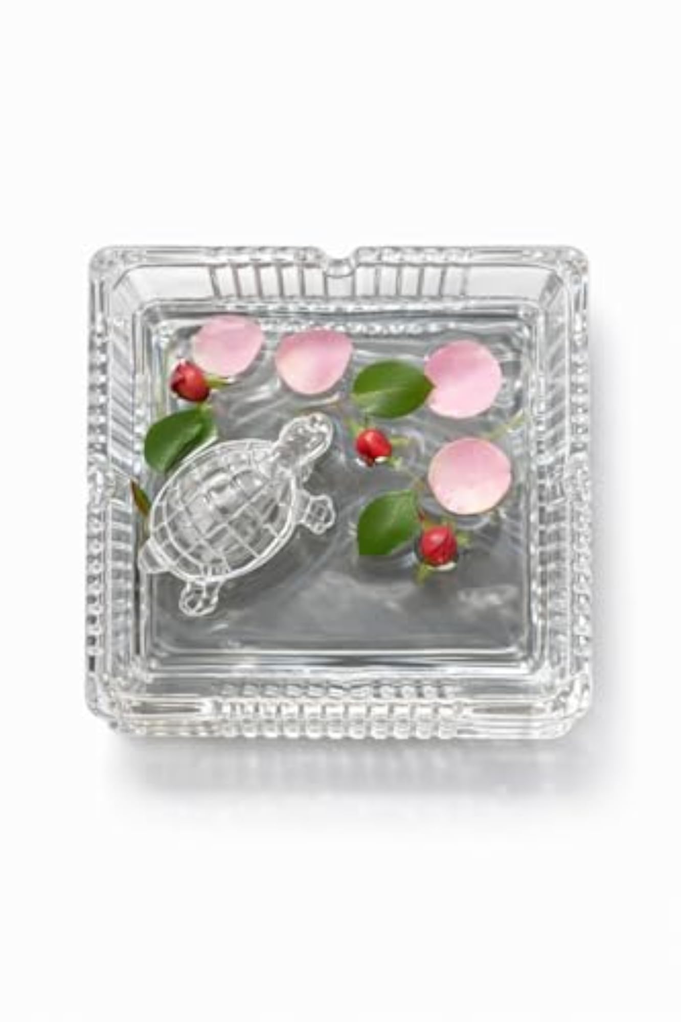 Crystal Glass Turtle Ashtray with Lid