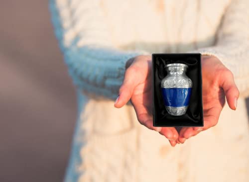 Image of Small Urn for Human Ashes Keepsake - Mini Urn for Ashes - Handcrafted Blue Keepsake Urns - Memorial Ash Holder Tribute