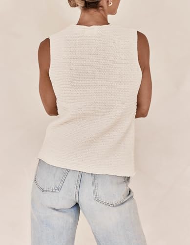 Image of Womens Sleeveless Sweater Vest Button Down Crew Neck Knit Casual Cardigan Tank with Pockets