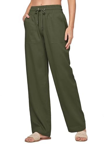 Image of Willit Women Linen Pants Wide Leg Casual Palazzo Pants Cotton Linen Lounge Beach Summer Pants with Pockets 29 inch /31 inch / 33 inch