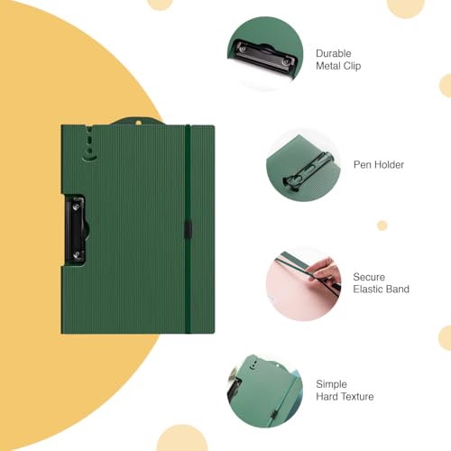 Image of oddpod Horizontal A4 Plastic Clipboard with Elastic Strap /Multi-Function Document Paper Storage File Folder with Outer Cover for Students & Professionals - Pine Green