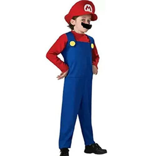 Hejo Home Kinder Kostüm Super Klempner Mario Größe 110 116 122 128 134 140 Fasching Karneval Cosplay, Mario, L Cover