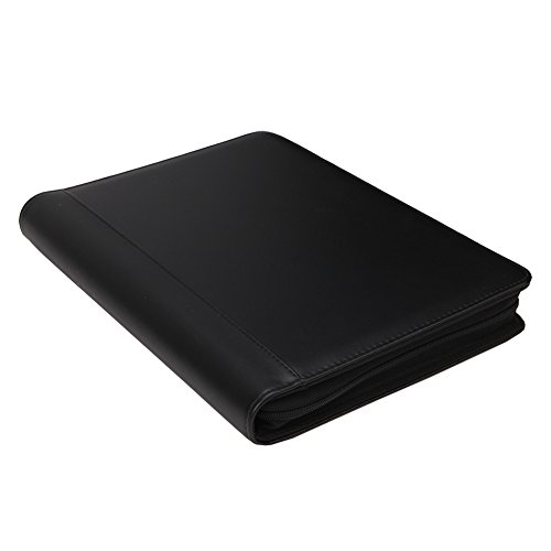 Freeprint Zippered Portfolio Binder 3 Ring with Writing Pad Legal Size Letter - PU Leather Professional Padfolio Folder for Interview Business, Black