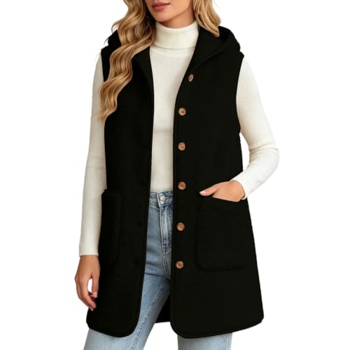 Fuzzy Vest Women Open Front Winter Long Button Down Sherpa Vest Coats - image 2