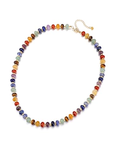 PESOENTH 7 Chakra Healing Crystal Gemstone Colorful Beaded Necklace for Women,Summer Surfer Beach Boho Chakra Stone Bead Necklace Women's Jewelry Gifts for Women Ladies