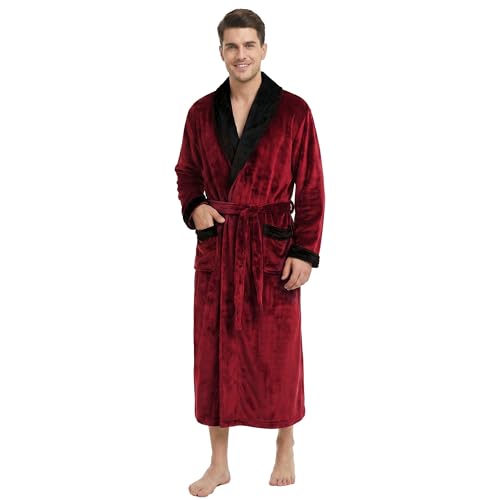 Image of U2SKIIN Mens Fleece Robe Plush Collar Shawl Bathrobe