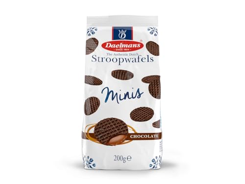 Daelmans Stroopwafels - Mini gofres de chocolate, 25 x 8 gramos en bolsa inferior - Auténticos gofres de caramelo holandés, Stroopwafel