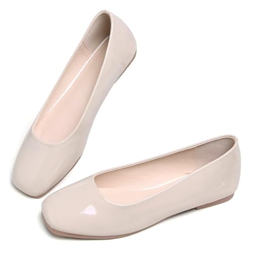 Image of ChaiRong Zhou Women Square Toe Ballets Flats Comfort Slip On Walking Shoes for Driving