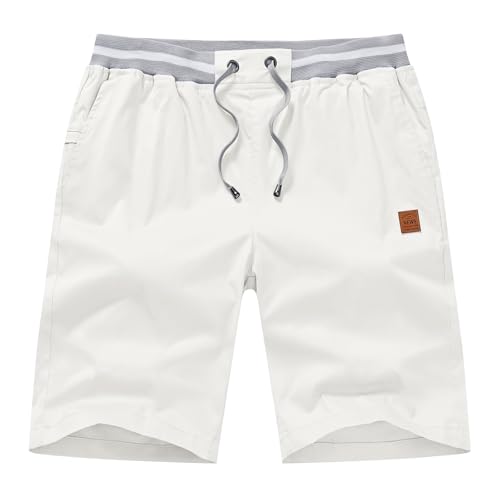Image of Tansozer Men's Casual Beach Shorts - Cotton 9 inch Summer Elastic Waist Drawstring Golf Twill Chino Short with Pockets for Men