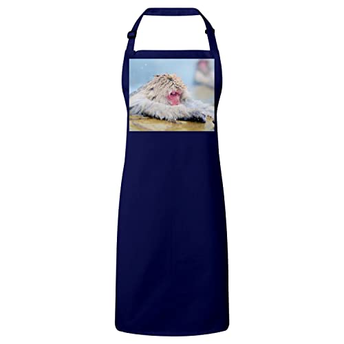 Tablier cuisine premium navy anti-taches motif macaque du Japon