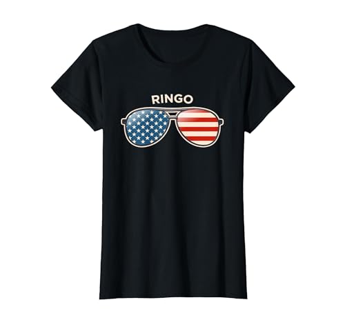 Ringo, WA Vintage US Flag Sunglasses T-Shirt, Women, Black, X-Large