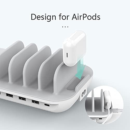 Soopii QC 3.0 60W/12A 6-Port USB Charging Station for Multiple Devices, 8 Short Charging Cables Included, I Watch Charger Holder,for Phones, Tablets, and Other Electronics