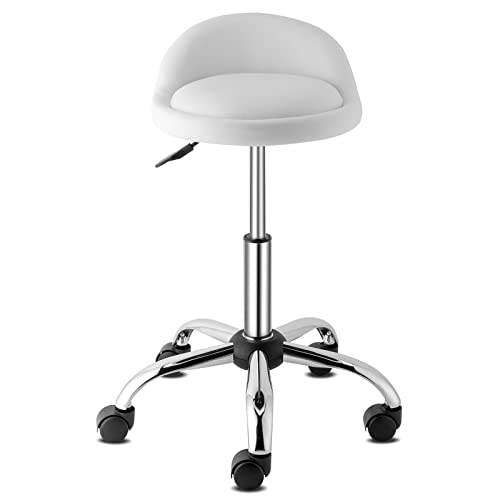 TactFire Tabouret de Bureau,Tabouret Rond avec Dossier,Tabouret à roulettes Rotation à 360°Hauteur Réglable 49-64 cm,Tabouret Coiffeuse,pour Salon de...