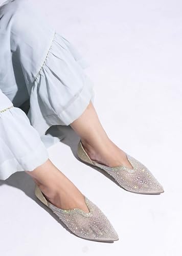 Image of JM LOOKS Stylish Emblellished & Rhinestone Bellies For Women & Girls | Fancy Ballet Flat Sandals |