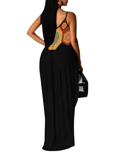 Image of Women's Summer Maxi Dress Spaghetti Strap Floral Boho Beach Long Sundress with Pockets