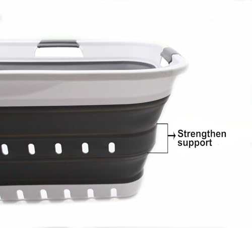 Image of SAMMART 42L (11 gallon) Collapsible Plastic Laundry Basket - Foldable Pop Up Storage Container /Organizer - Portable Basket - Space Saving Hamper /Basket (2, White /Dark Grey)
