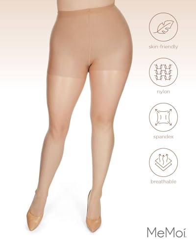 Image of MeMoi Control Top Pantyhose for Women, Breathable Sheer Tights, Comfortable Control Top Sheer Stockings