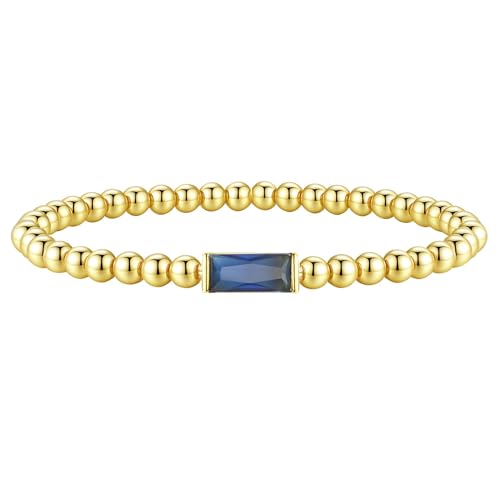 RLMOON Birthstone Gold Beaded Bracelets for Women Non Tarnish Trendy Dainty 14K Gold Plated Cute Stackable Bead Stretch Friendship Bracelet Stack for Best Friend Couples Birthday Gifts Jewelry