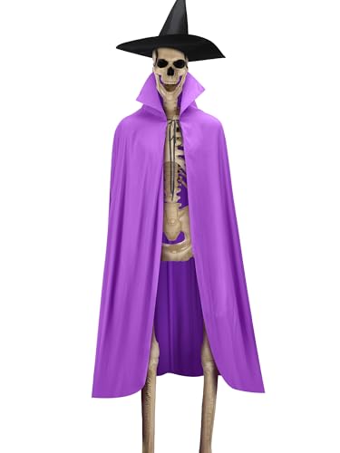 Mepase 2 Pcs 12 ft Skeleton Accessories Halloween Witch Costume Cape with Hat Skeleton Clothing Accessories Including Large Cloak and Witch Hat Kit for Halloween Garden Lawn Outdoor Decoration
