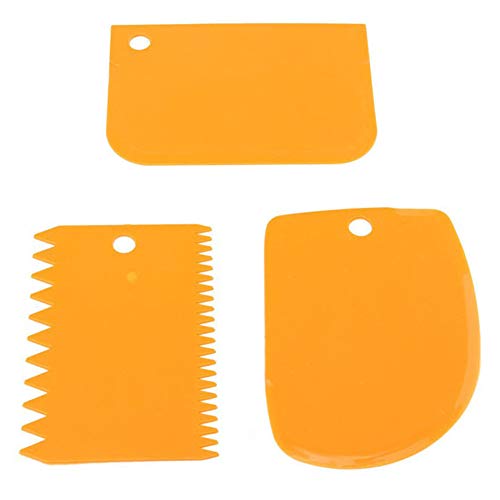 3 Pieces Dough Scraper Bowl Scraper Cake Scraper Plastic Dough Cutter Jagged Edges Scraper Curved Edge Scraper Flat Edge Scraper Multipurpose Food Scrappers for Bread Dough Cake Fondant Icing, Orange