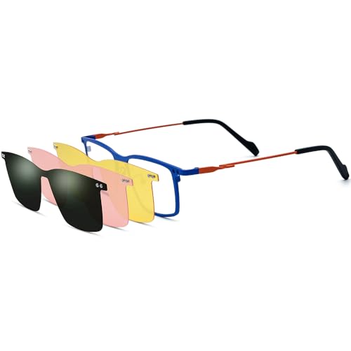 Image of FONEX Pure Titanium Glasses Frame Men Square Magnet Clip On Eyeglasses with Polarized Lens