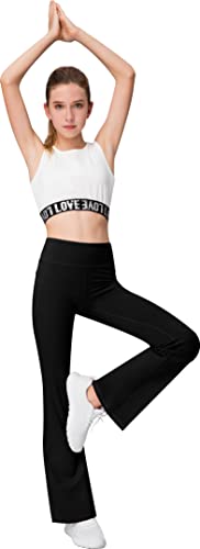 AENLLEY Girl Yoga Flare Wide Leg Tummy Control Stretchy Pants for Causal with Pockets 3 Pack4
