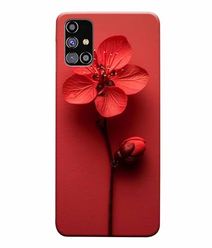 Image of Printed Hard Back Case Cover & Compatible for Samsung Galaxy M31S | Red Flower Painting (Multicolor) - D1195