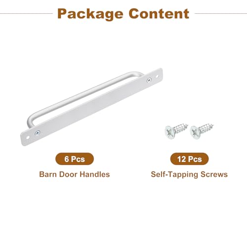Image of uxcell 6Pcs Barn Door Handles, 224mm / 9 Inch Hole Center Sliding Gate Door Pull Handle Aluminum Alloy Cabinet Handles with Base and Screws for Kitchen Bathroom Wardrobe Closet (Silver)