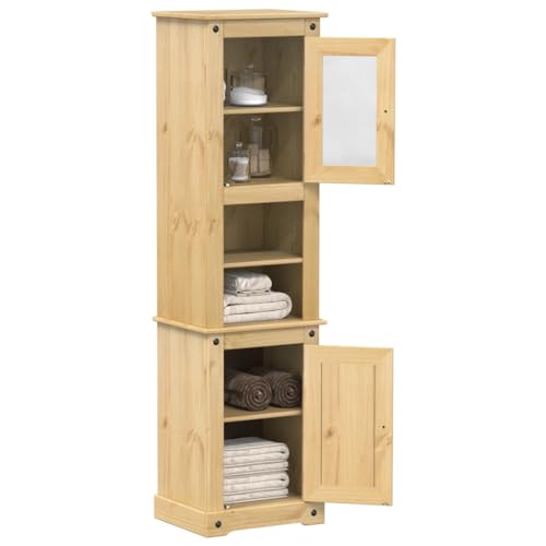 Runheo Mueble de baño Corona 50 x 40 x 185 cm, madera maciza de pino con acabado de cera de miel, armario de baño con amplio espacio para artículos de tocador, estantería robusta