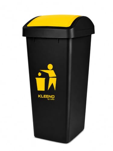 Image of Cello Plastic Swing-Lid Garbage Dustbin 48 Ltr, Black-Yellow