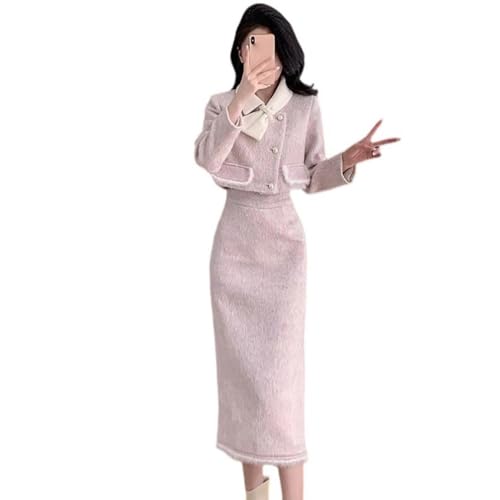 Ensemble tweed manches longues veste courte jupe longue rembourrée
