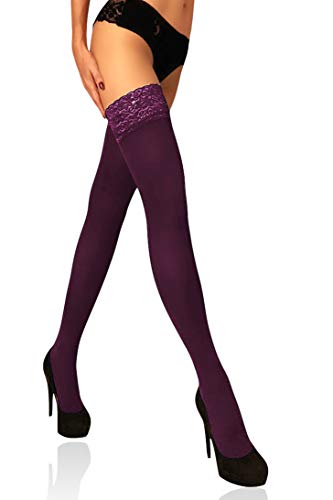 Image of Mila Marutti Opaque Thigh High Stockings for Women | 100 Denier Lace Top Stockings | Warm Solid Color Pantyhose Tights