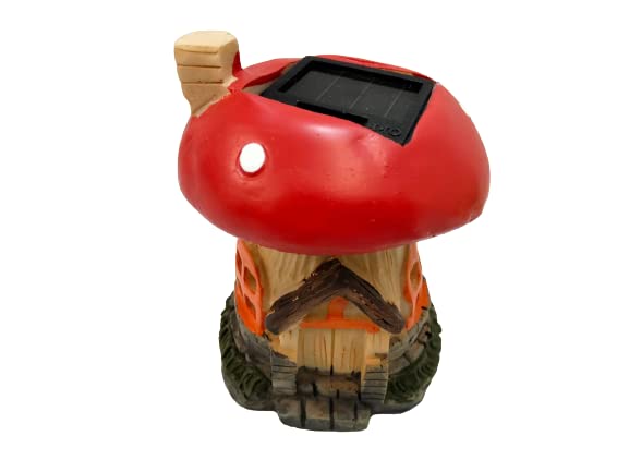 Divas World Resin Mushroom House Solar LED Light Outdoor Ornaments Statue Garden Decoration Lawn Patio Gift Idea (Pack Of 2)