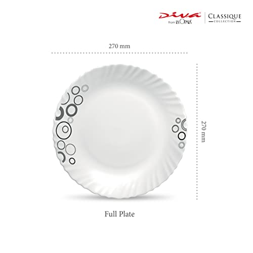 Image of La Opala Diva Classique Collection Opal Glass Crockery | Full Plate Set of 6 | Misty Drops Design | for Dining & Gifting | Microwave Safe | 100% Vegetarian | Extra Strong | Super Light & White