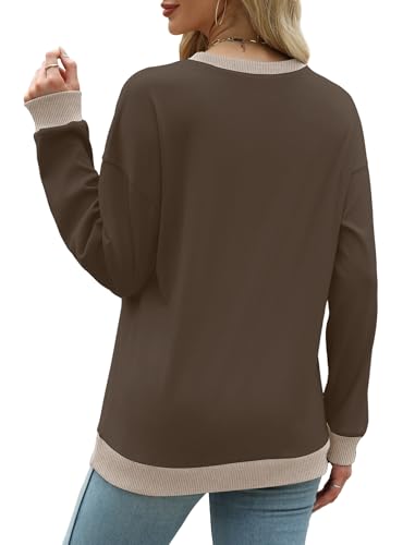 Image of Saloogoe Sweatshirts for Women Crewneck Long Sleeve Loose Fit Tops Color Block Ribbed Trim Fashion 2025
