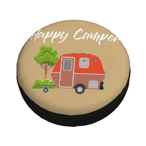 Image of Camping Spare Tire Cover Waterproof Tire Wheel Cover Dust-Proof Wheel Protector Fit for Trailer Rv SUV Truck Camper Travel Trailers Accessories (Happy Camper 2)