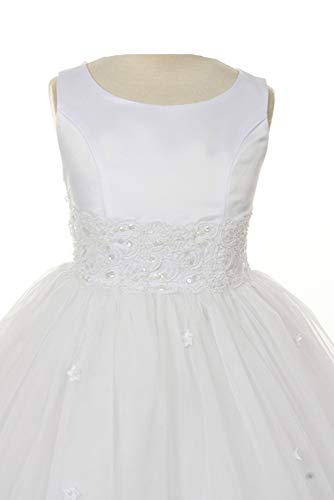 Kid's Dream Girls' Satin Bodice Communion Dress with Floral Waistband and Tulle Skirt2