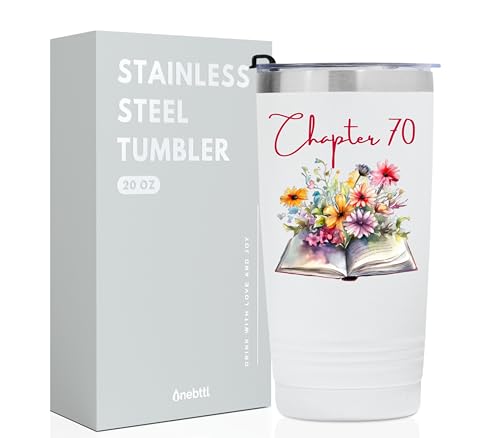 Onebttl 70th Birthday Gifts for Women, Chapter 70, 20oz Stainless Steel Insulated Tumbler with Lid & Straw