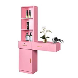 Classic Wall Mount Barber Cabinet, Hair Styling Salon Cabinet Storage Organizer Hair Salon Spa Equipment Barber Stations with Locking Drawer, 3 Shelves and 3 Hairdryer