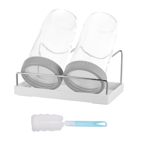 QUARKZMAN Barattolo Germogliatore Set - Kit di 2 Pezzi 730ml Barattoli Germinazione con 1 Supporto, 1 Vassoio, 1 Spazzola, per Germogli Broccoli Crescione Micro Ortaggi - Grigio